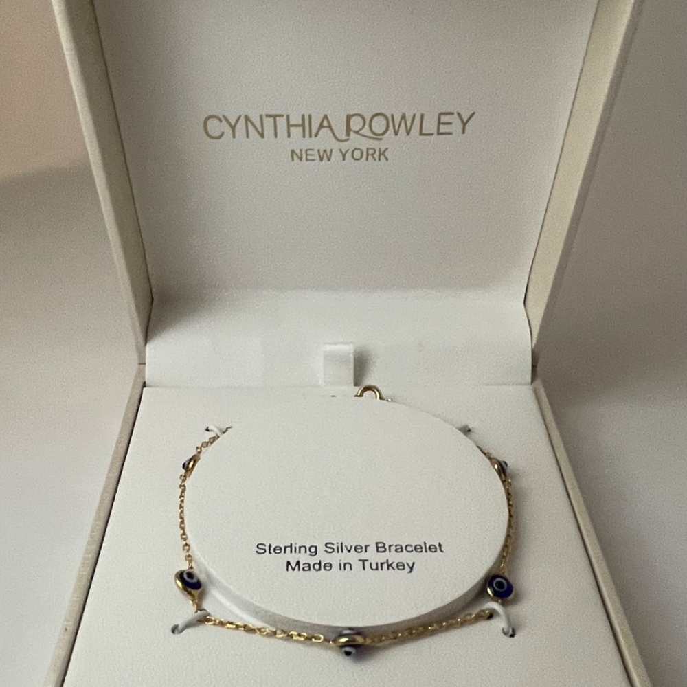 Cynthia Rowley New York Evil Eye Sterling Silver, Gold Tone Bracelet New in Box - Picture 2 of 3